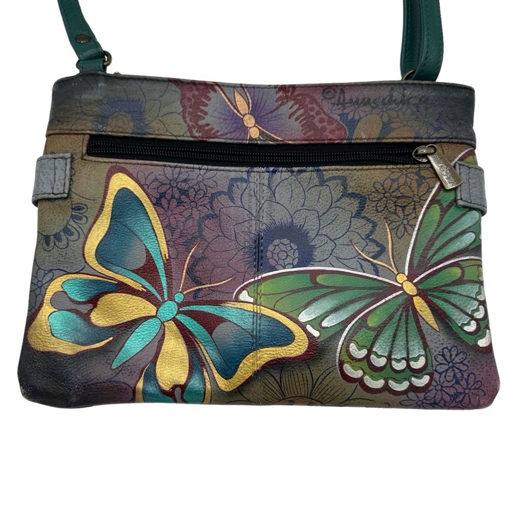 Anuschka Medium Butterfly Floral Painted Crossbody Leather Purse Shoulder Bag - Picture 4 of 13
